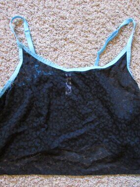 NWOT Cacique 26/28 4X Black Aqua Sheer Lace Crop Cami Tank Top Sexy